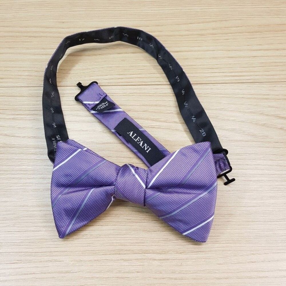 ALFANI Mens Bow Tie Purple Stripe Pre-Tied Bowtie